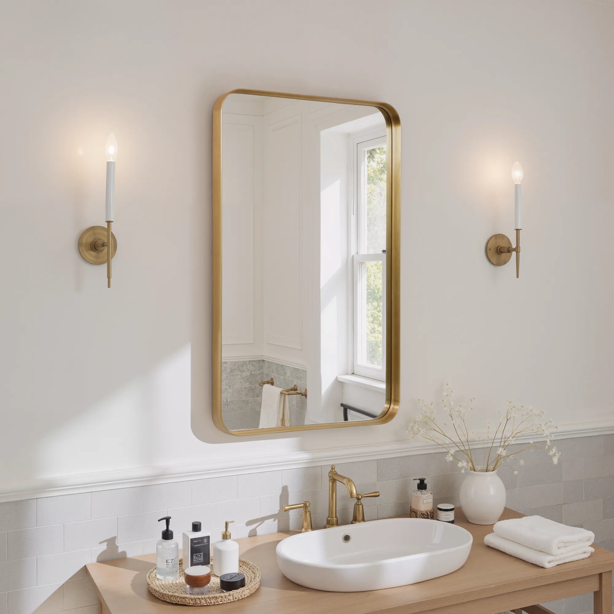 Theo-Rounded Corner Wall Mirror — Gold