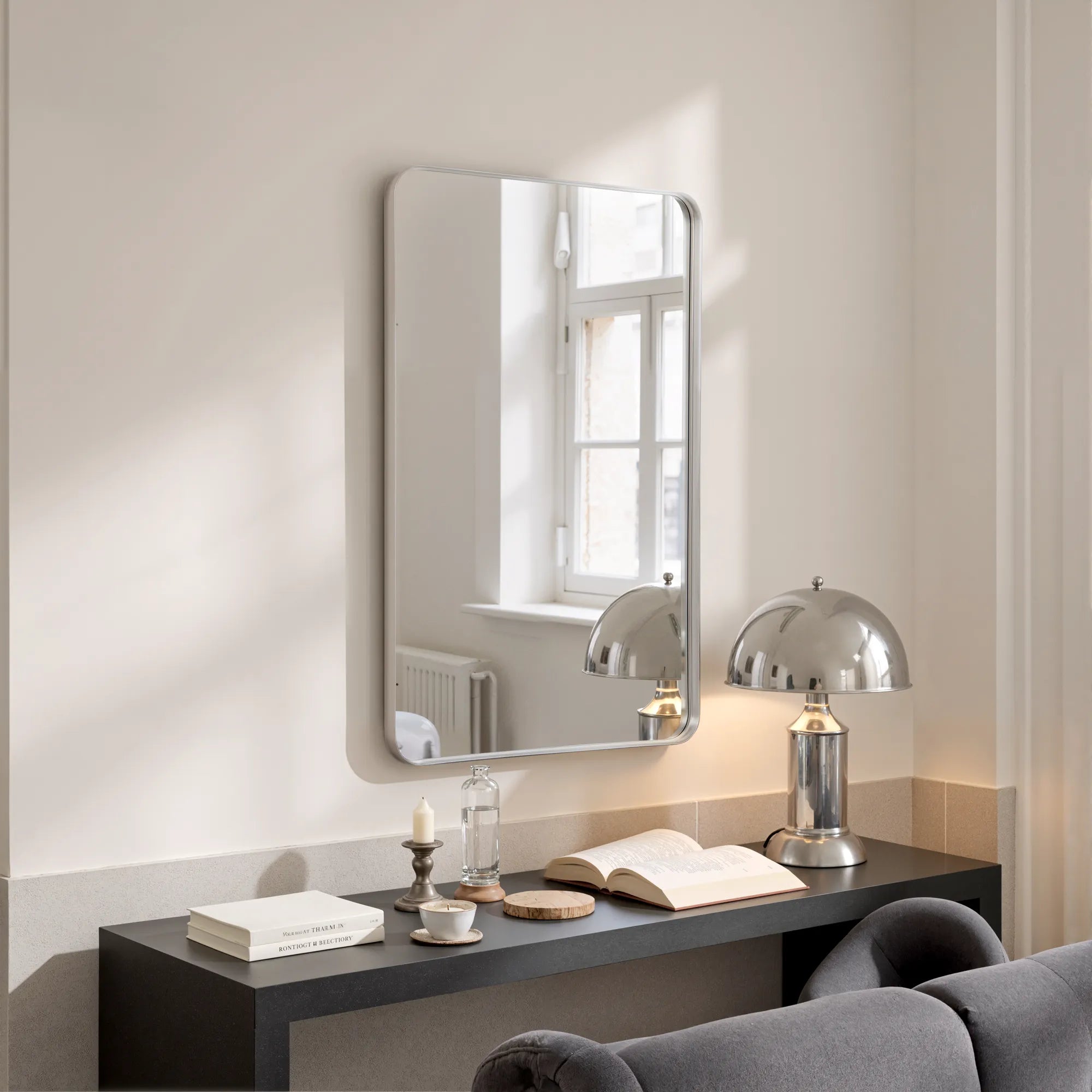 Theo-Rounded-Corner Wall Mirror — Silver