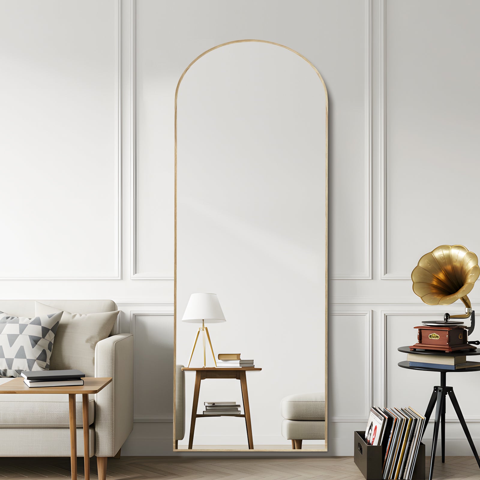 Rowan-Full Length Arched Mirror — Natural