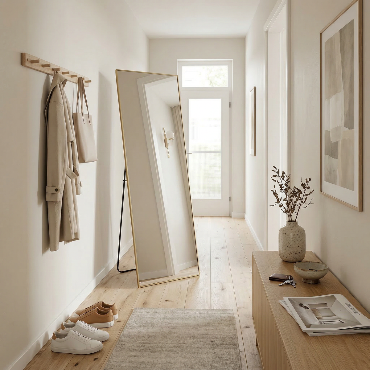 Large Living Room Bedroom Mirror - Gold Thin Frame Floor Mirror, Full ...