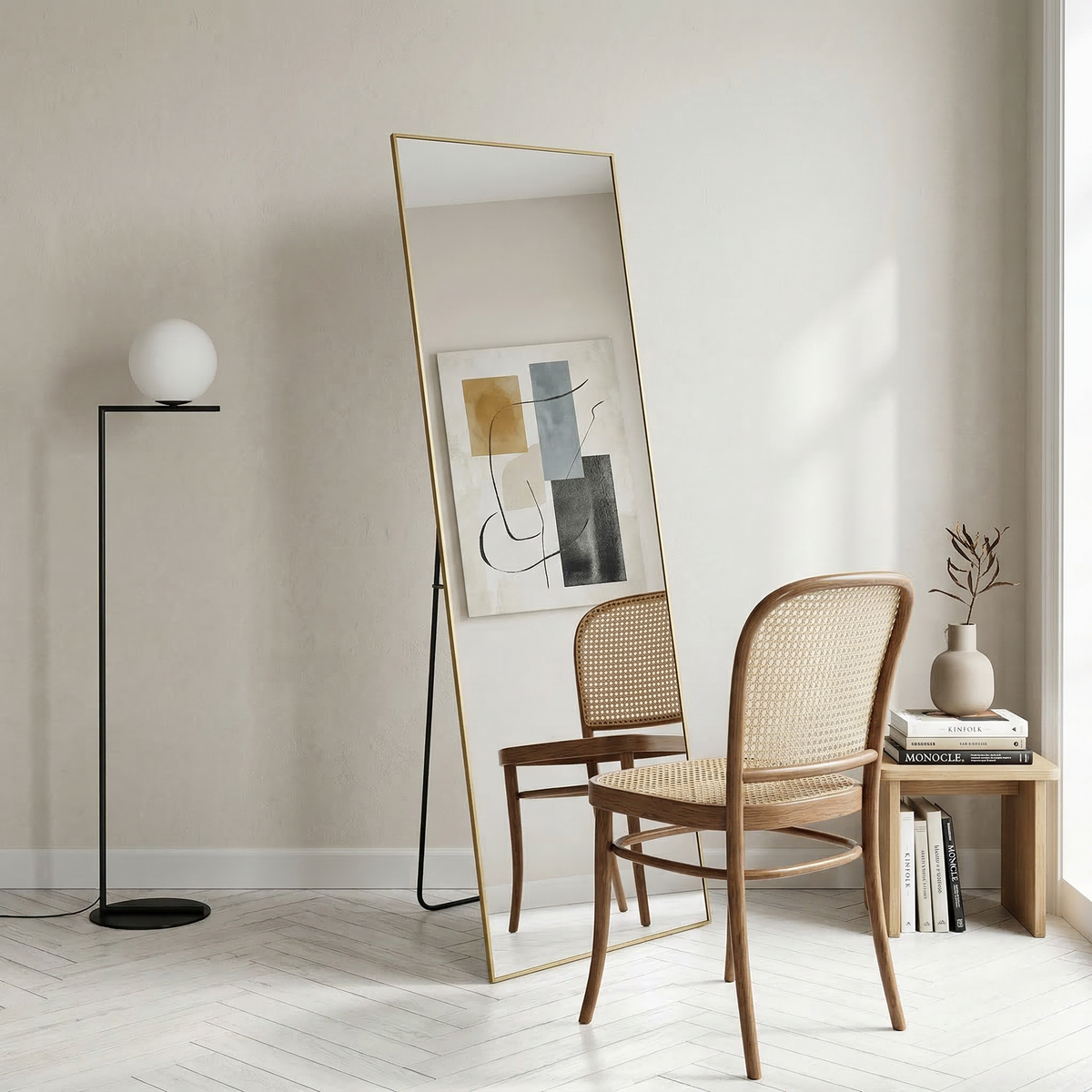 Large Living Room Bedroom Mirror - Gold Thin Frame Floor Mirror, Full ...