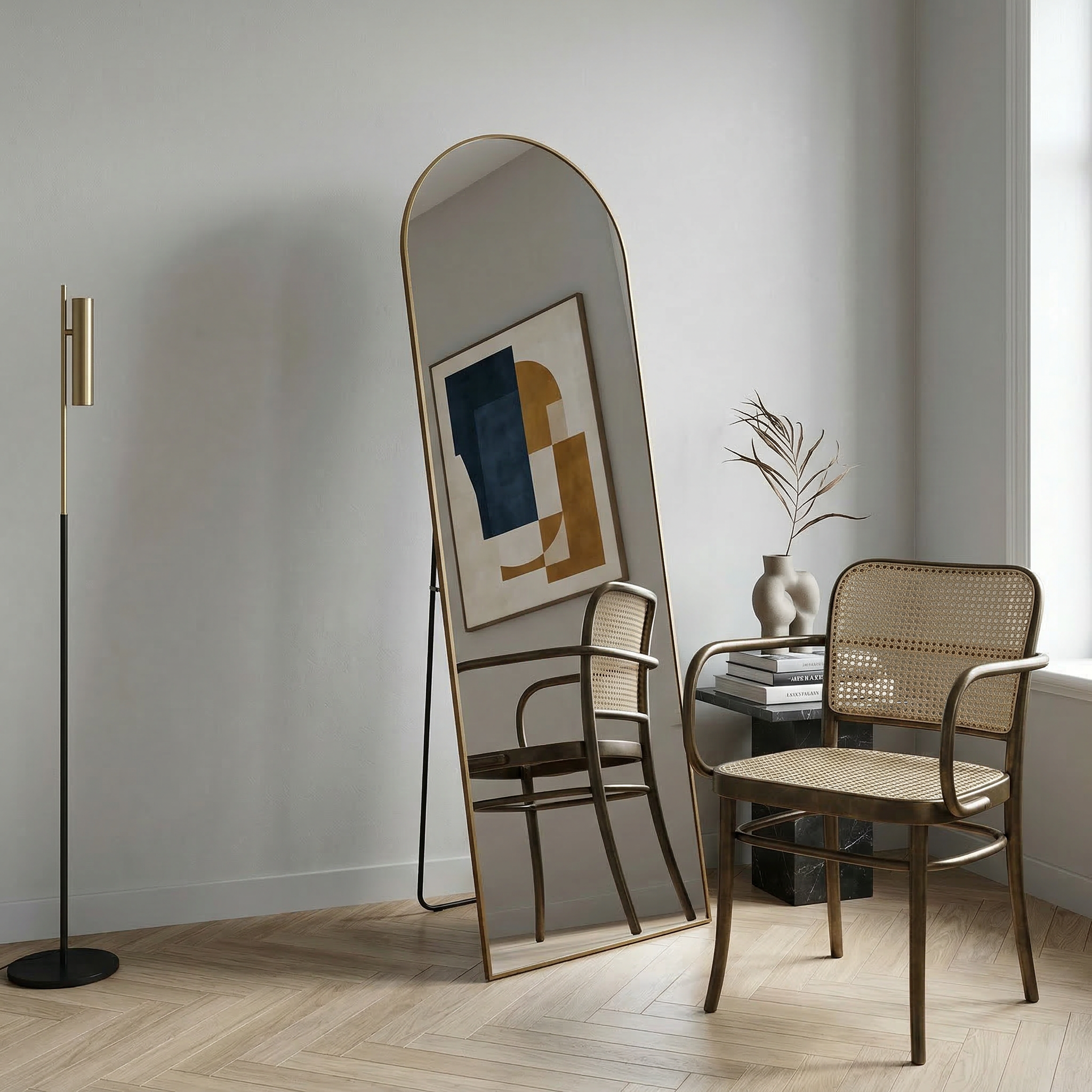 Rowan-Full Length Arched Mirror — Yellowish Brown