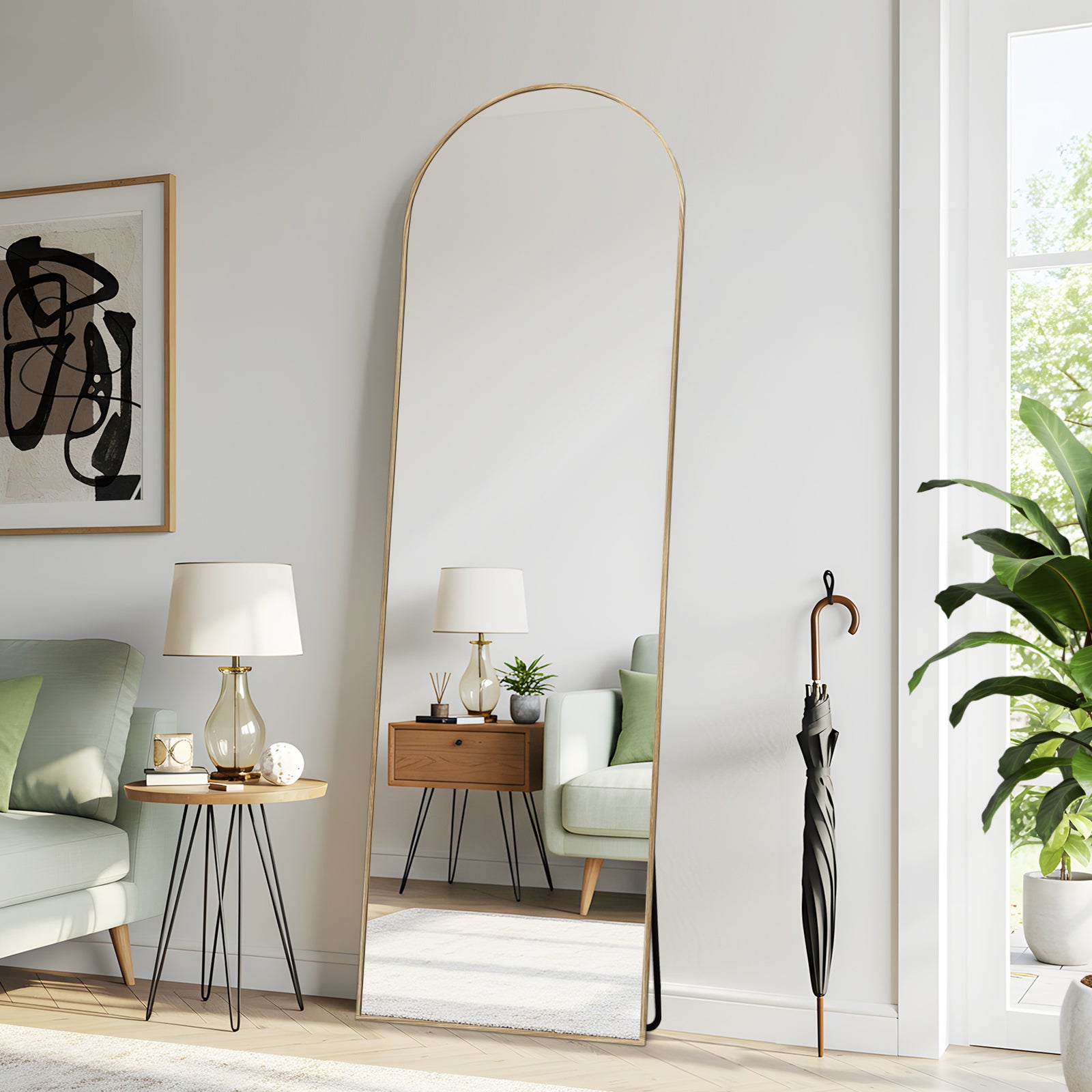 Rowan-Full Length Arched Mirror — Natural