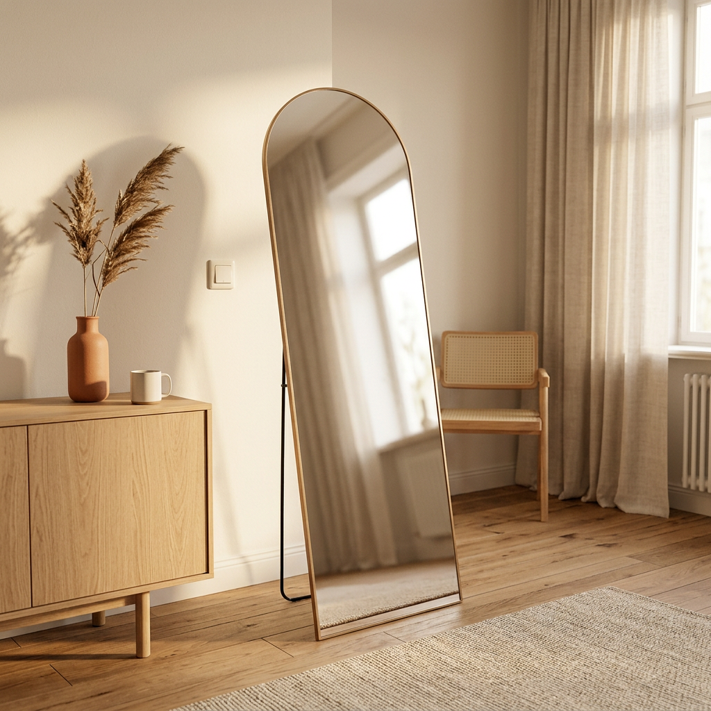 Rowan-Full Length Arched Mirror — Natural