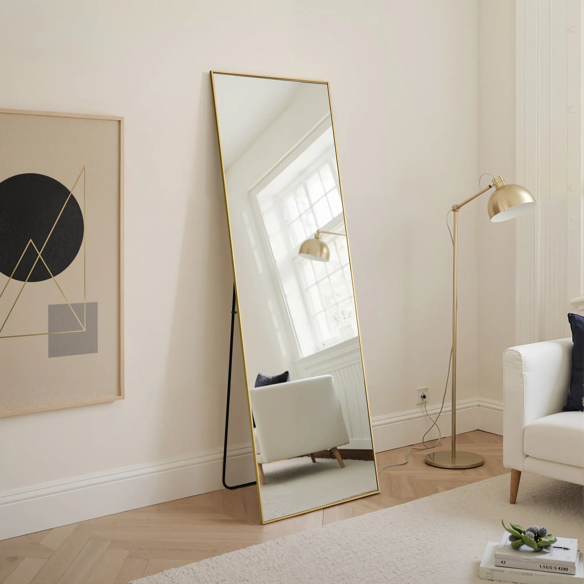 Jeffrey-Full Length Rectangular Mirror — Gold
