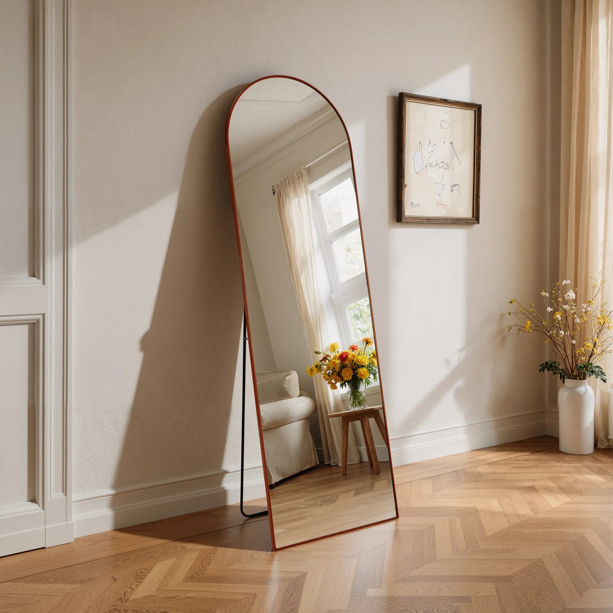 Rowan-Full Length Arched Mirror — Reddish Brown