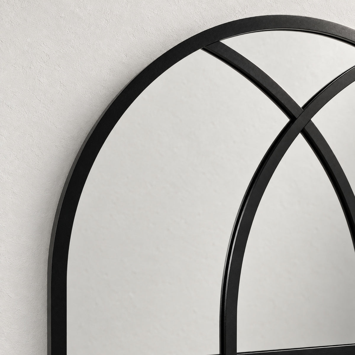 August black arched frame in close-up