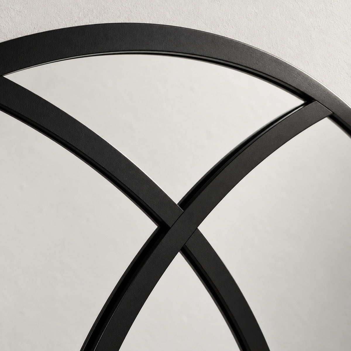 August black frame and crossed arches in close-up