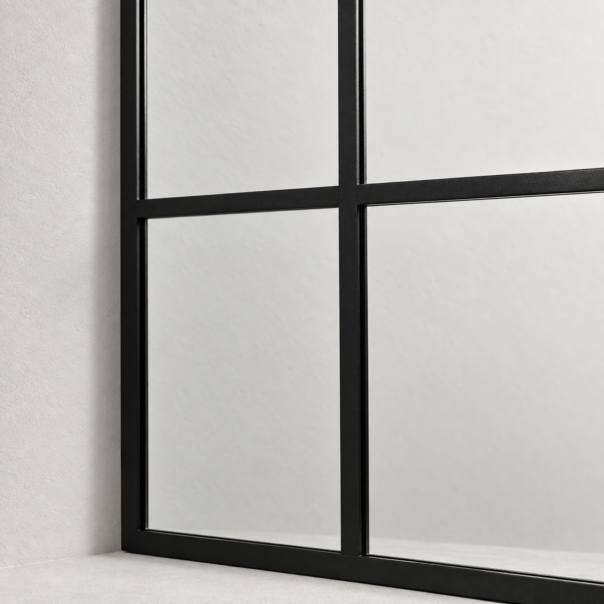 August black lower frame and windowpane bars in close-up