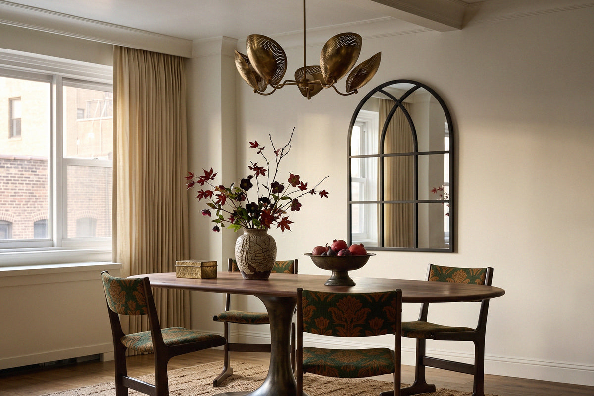 August black wall windowpane mirror on a dining room wall