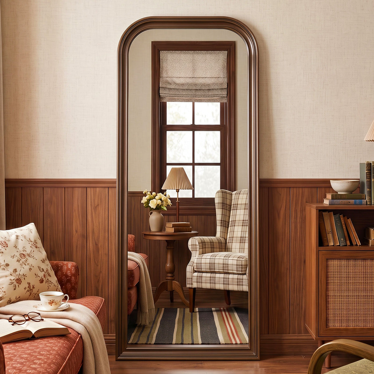 Estelle antique bronze full-length mirror in a living room