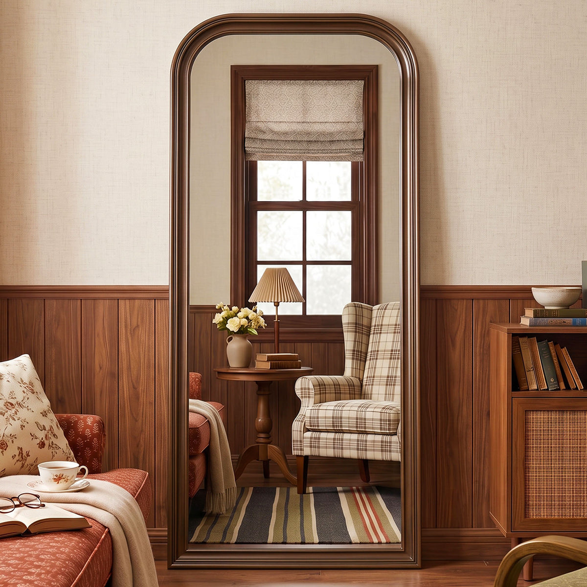 Estelle antique bronze full-length mirror in a living room