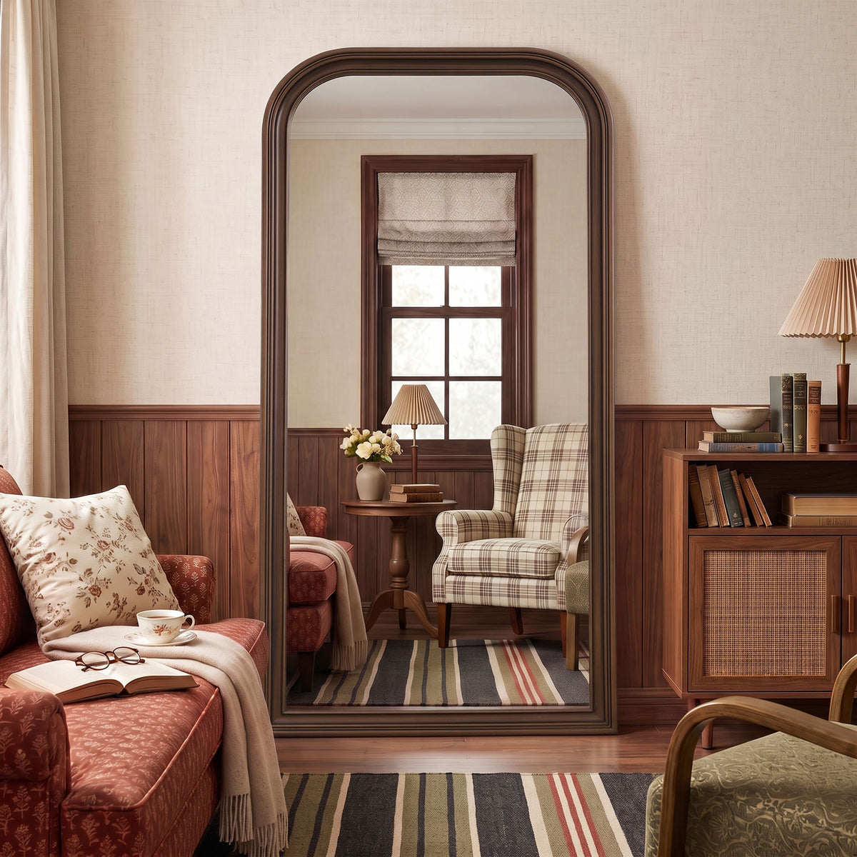 Estelle antique bronze full-length mirror in a living room