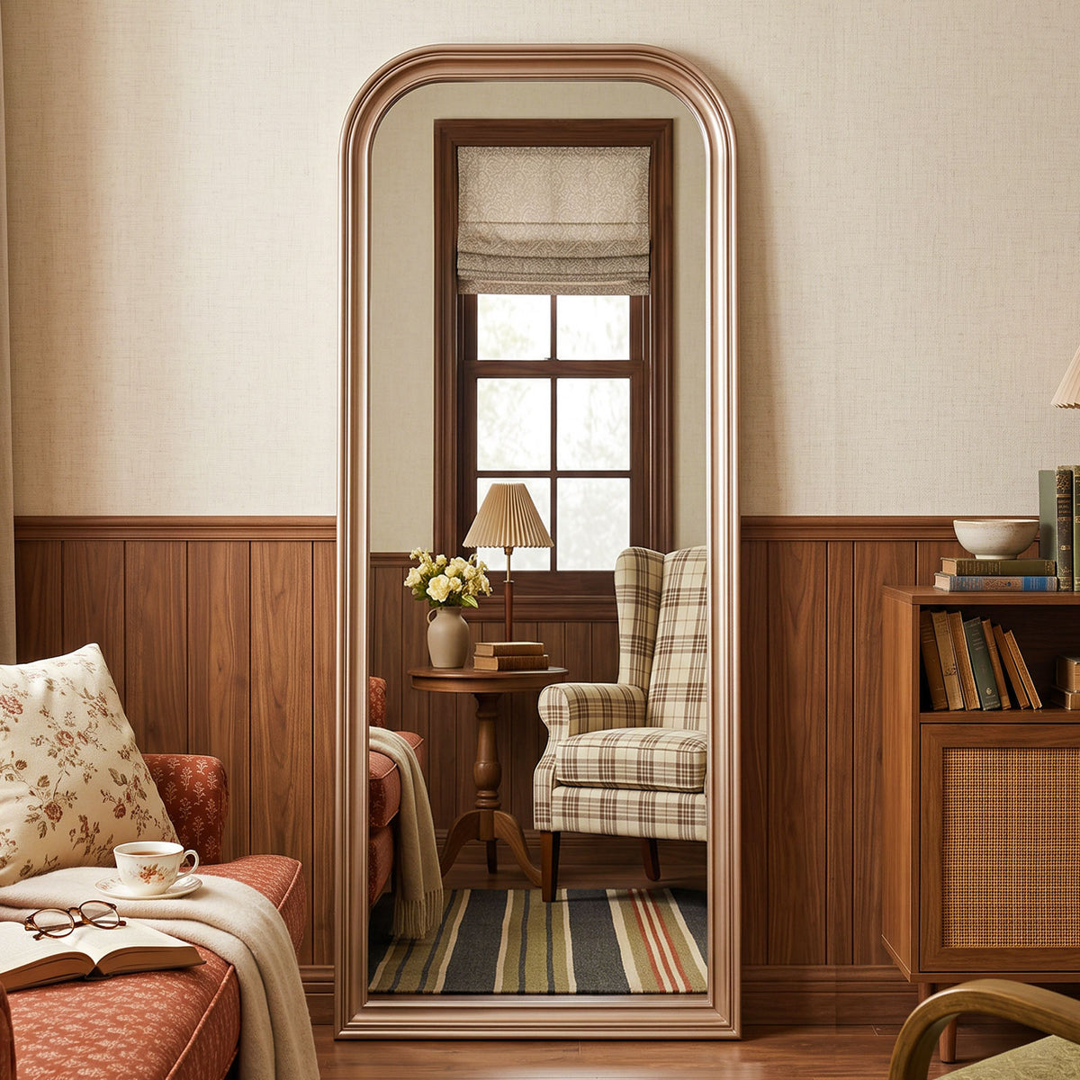 Estelle antique silver full-length mirror in a living room