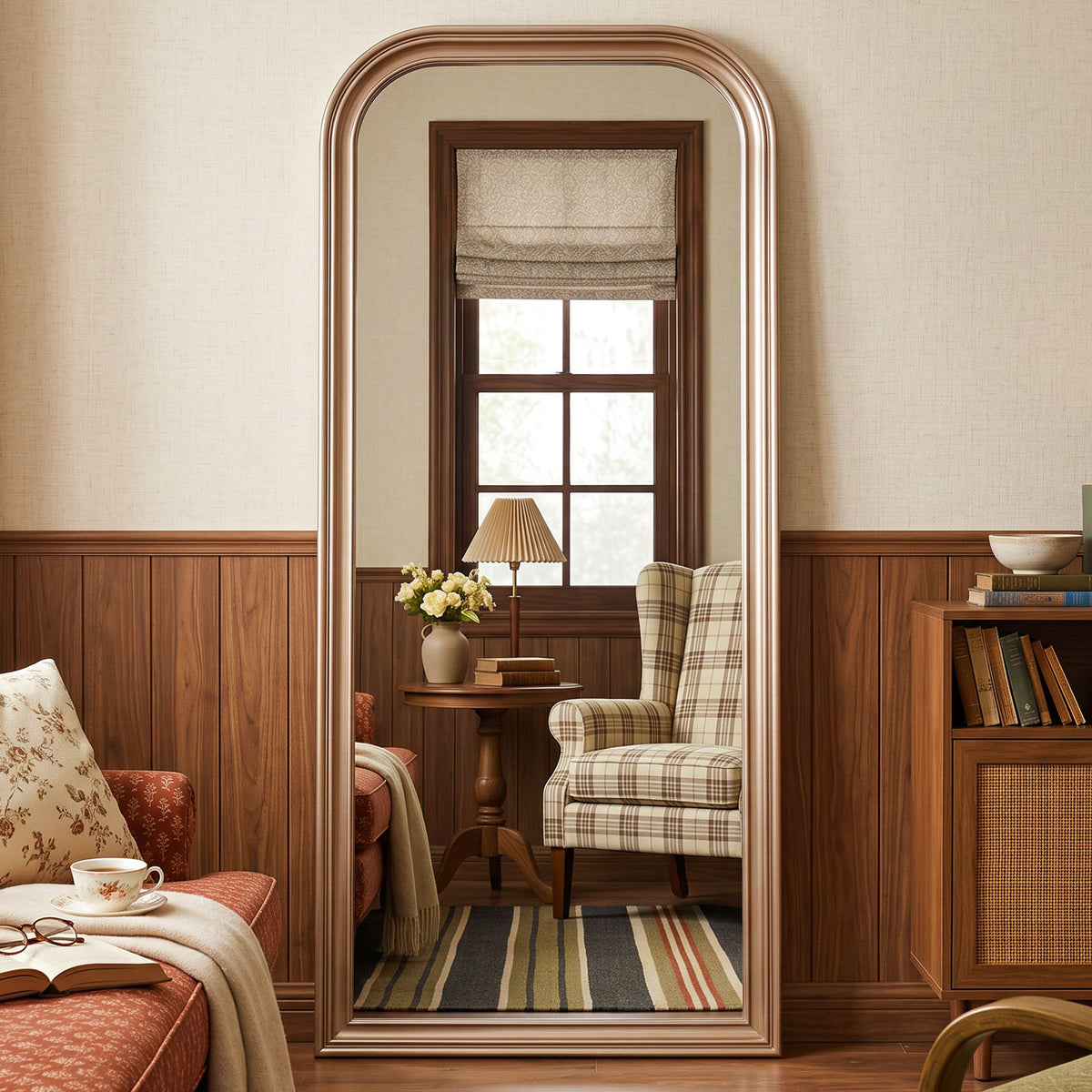 Estelle antique silver full-length mirror in a living room