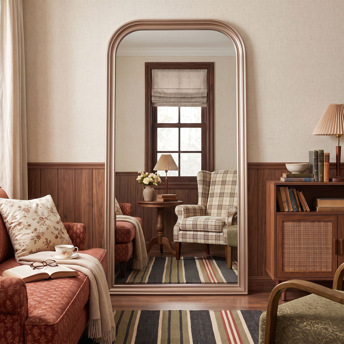 Estelle antique silver full-length mirror in a living room