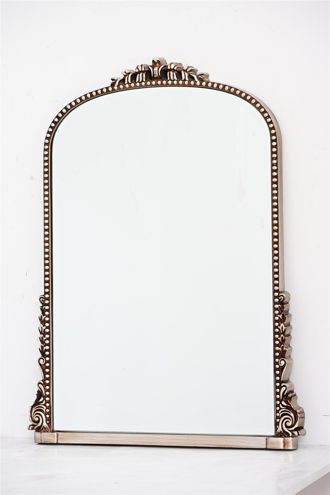 evelyn antique silver mirror photographed from the front