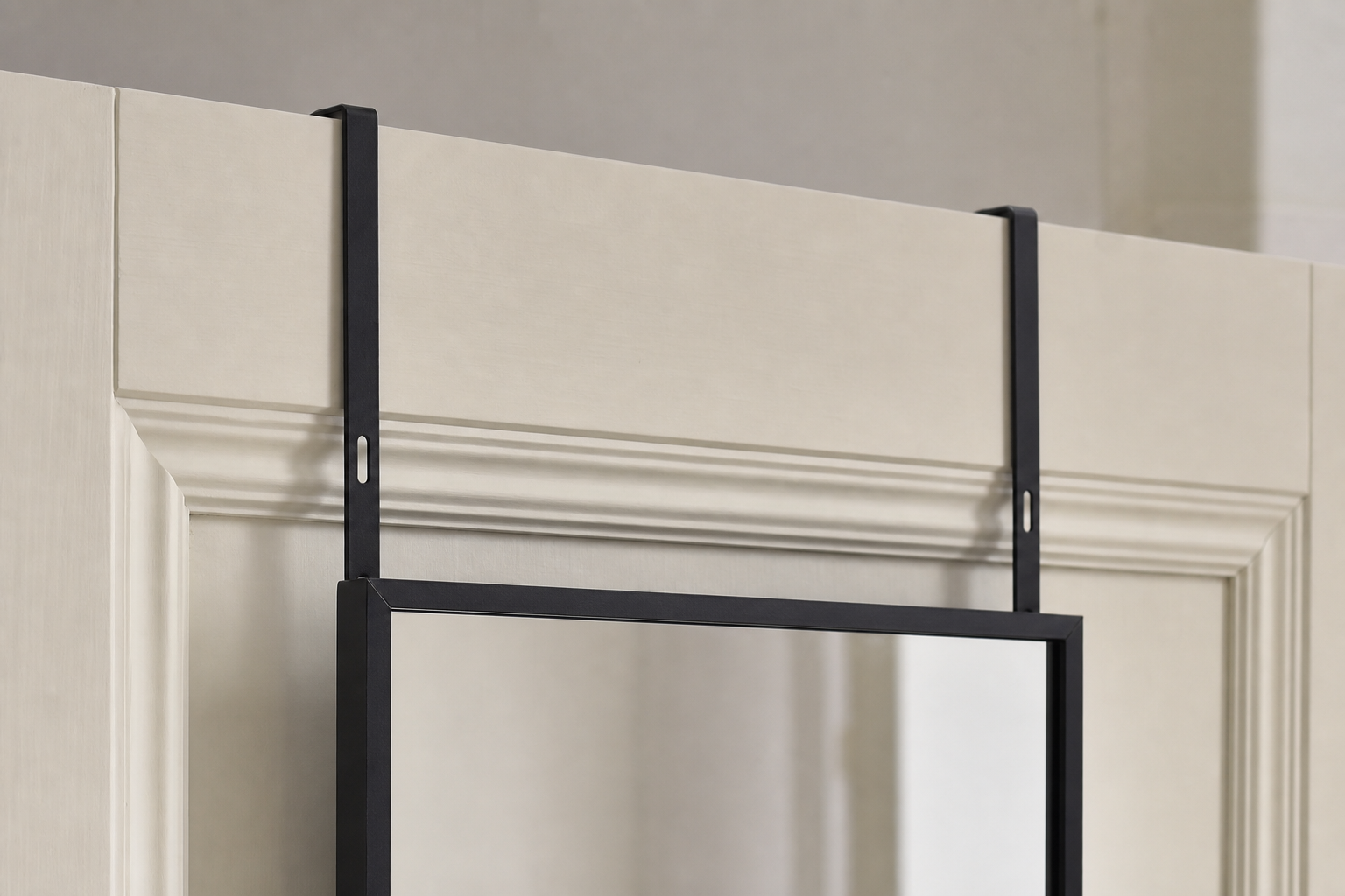 Quinn over-the-door mirror real iron hook and frame detail